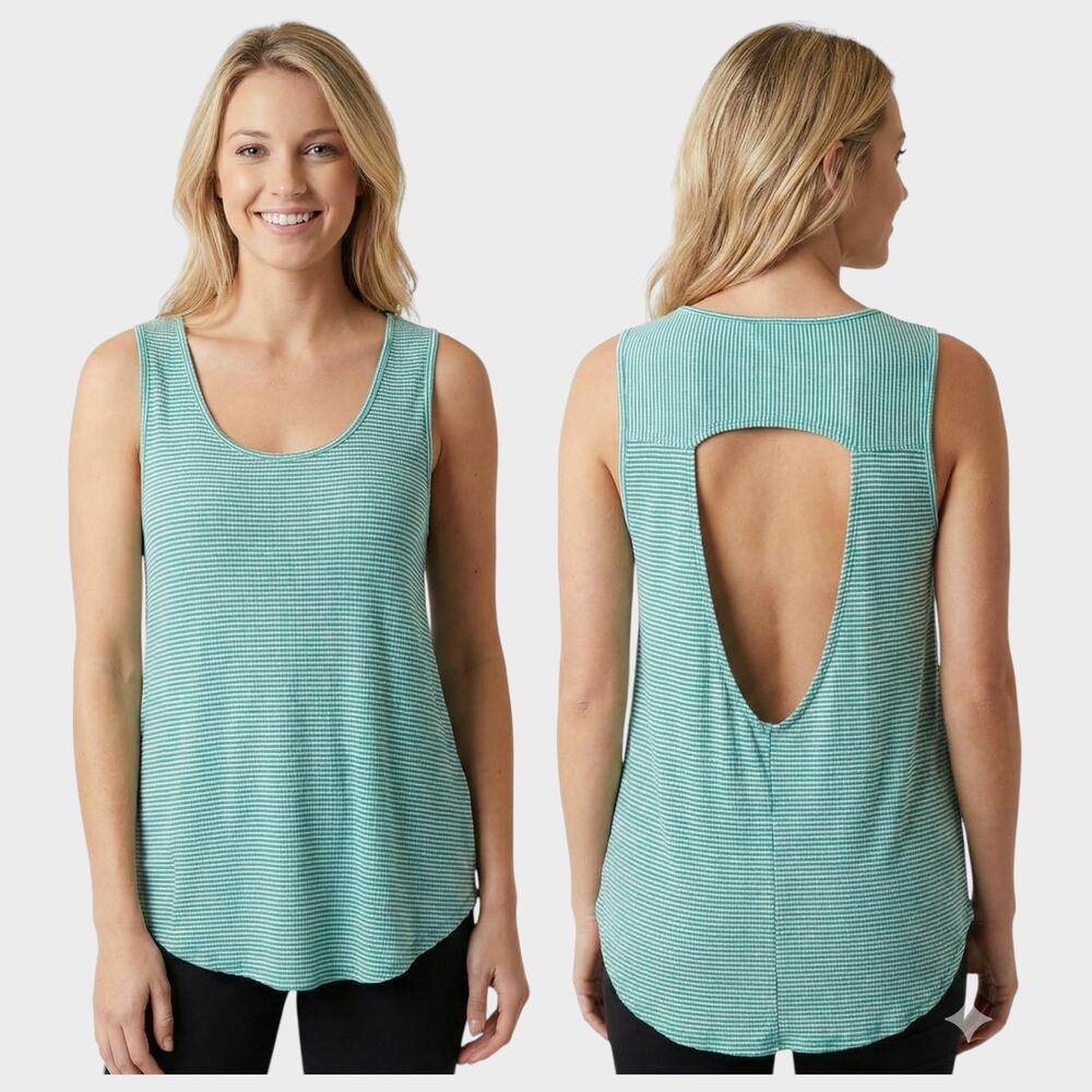 BKE Womens Medium Aqua Green White Stripe Sleeveless Open Back Tank